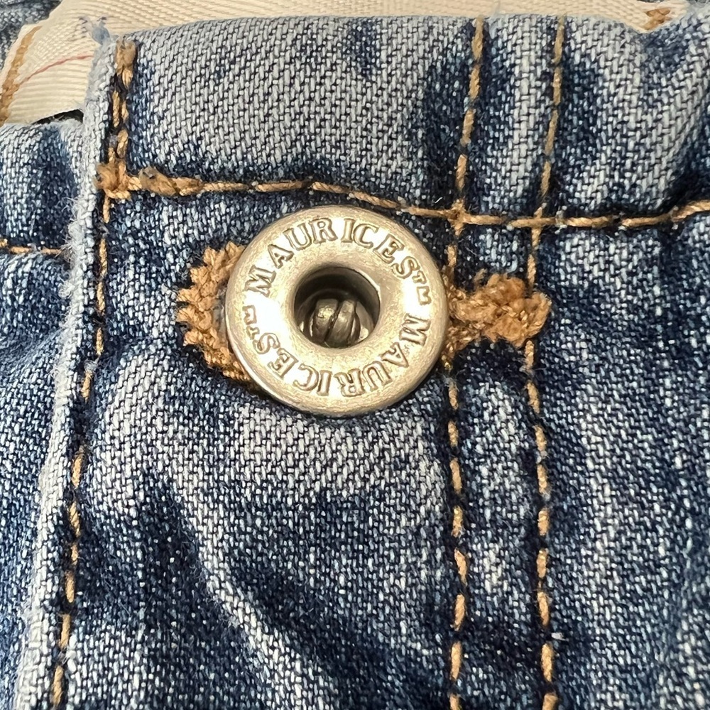 Maurices Straight Jeans Carpenter Mid Rise Utility Distressed Denim Blue 3/4 - Picture 9 of 17